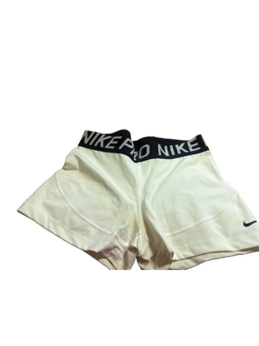 Nike Pro Dri-FIT Womenβs White/Black Compression Shorts! Size L 30x3